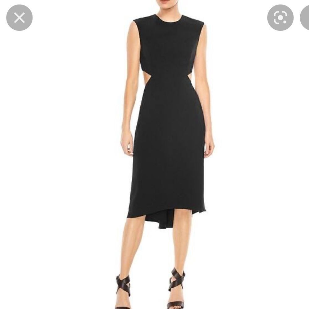 HALSTON HERITAGE Black Cocktail Cut-Out Waist Sleeveless MIDI Dress.Size 0
